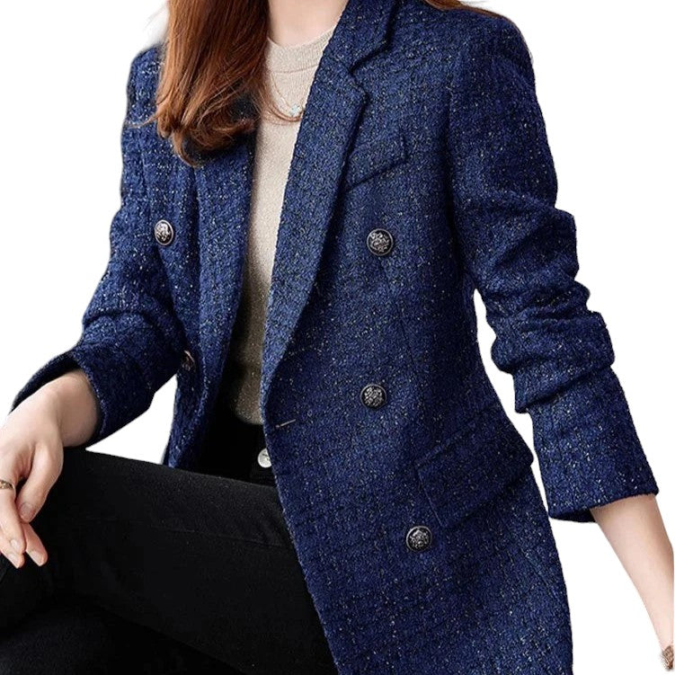 Manteau/veste Court Blazer Coco Bleu Tweed - Style Classique élégant, Multiples Tailles