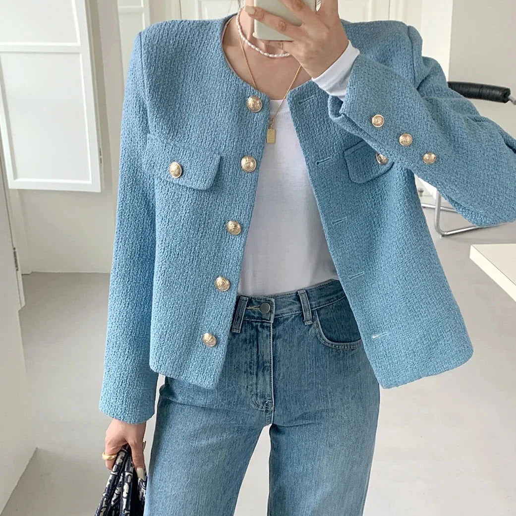 Veste style Chanel tweed marine manches longues Arista BLEU D'AZUR